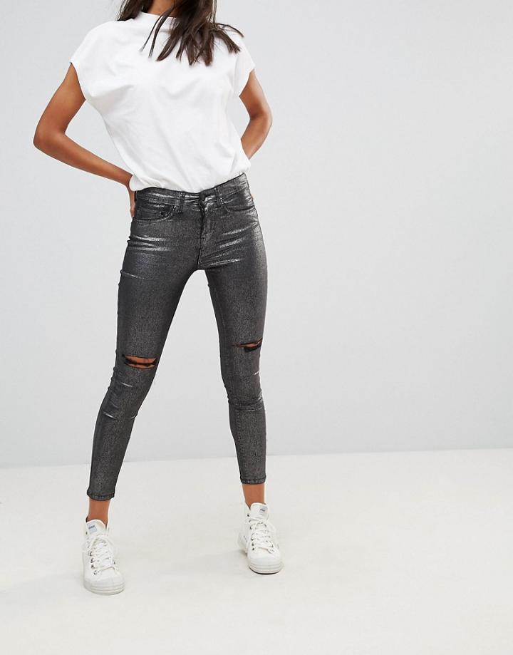 Waven Metallic Silver Skinny Ankle Grazer Jeans - Silver
