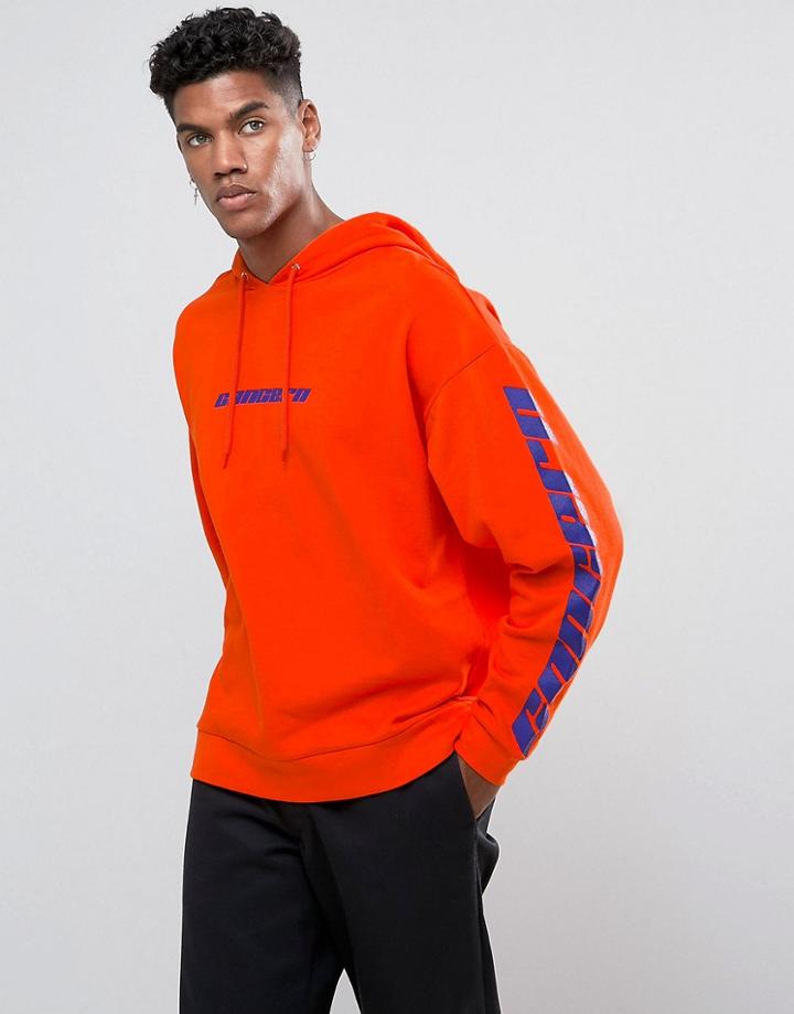 Asos Oversized Hoodie With Text Print - Orange