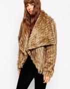 Asos Jacket With Waterfall Front In Pelted Faux Fur - Brown