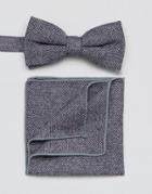 7x Bow Tie And Pocket Square Set - Navy
