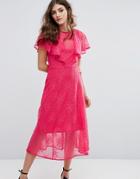 Miss Selfridge Ruffle Lace Overlay Midi Dress - Pink