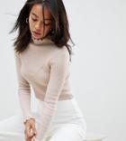 Fashion Union Tall Slim Fit Sweater In Rib With Crinkle Hem - Cream