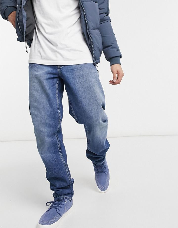 Asos Design Circular Rigid Slim Jeans In Mid Wash Blue-blues