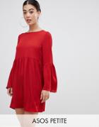 Asos Design Petite Fluted Sleeve Smock Mini Dress - Red
