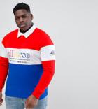 Ellesse Plus Color Block Long Sleeve Rugby Polo Shirt In Red - Red