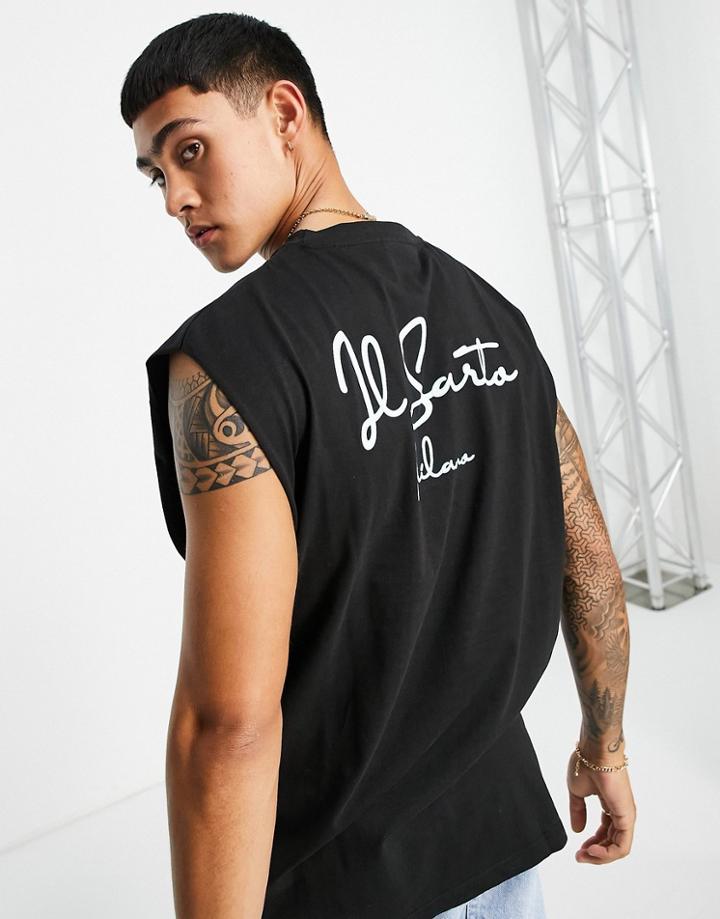 Il Sarto Back Print Tank Top In Black