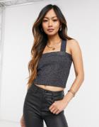 Derek Lam 10 Crosby Square Neck Glittery Cropped Top In Blue-blues