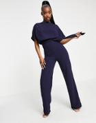 Ax Paris Tie Waist Jumpsuit In Navy