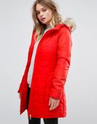 Vero Moda Padded Faux Fur Belted Parka - Red
