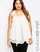 Ax Paris Sleeveless Double Layered Top With Embellished Detai - Cream