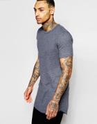 Asos Super Longline Muscle T-shirt In Waffle With Curved Hem In Ebony - Black