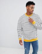 Asos Design Oversized Sweatshirt In Stripes With Contrast Ribs - White