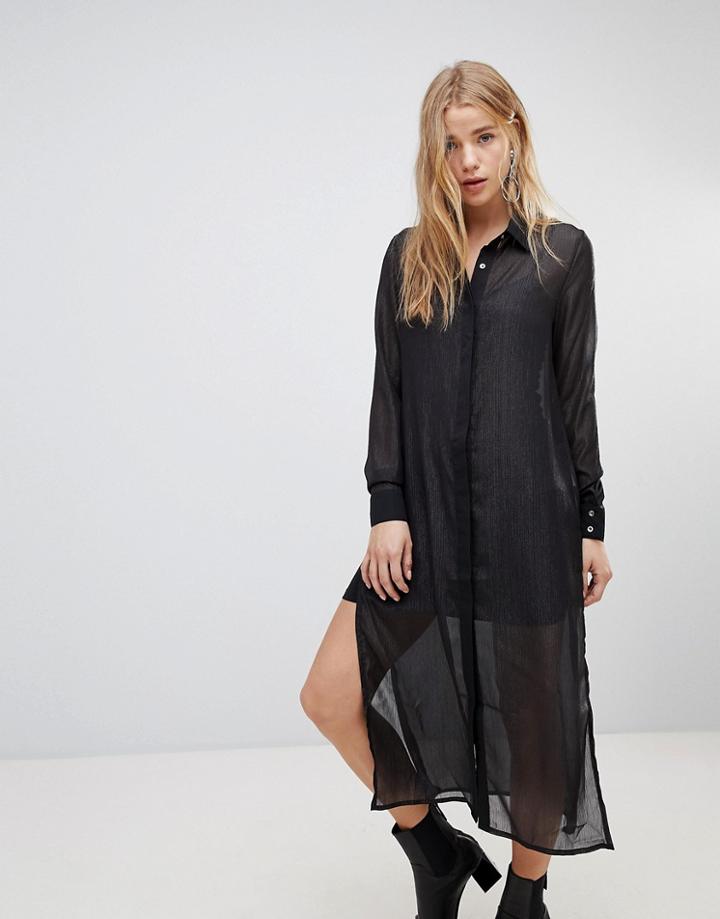 Qed London Sheer Shirt Dress - Black