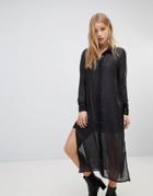 Qed London Sheer Shirt Dress - Black