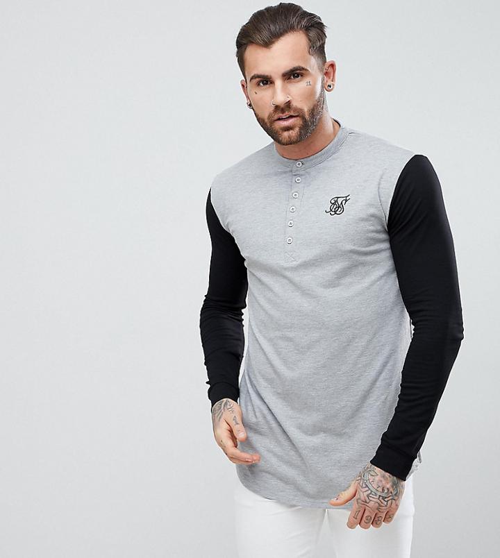 Siksilk Muscle Long Sleeve Top In Gray With Contrast Sleeves Exclusive To Asos - Gray