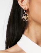 Asos Design Hoop Earrings With Bee Design In Gold Tone