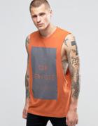 Asos Sleeveless T-shirt With Print And Extreme Dropped Armhole - Rust