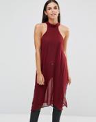 Ax Paris High Neck Longline Tunic Top - Purple
