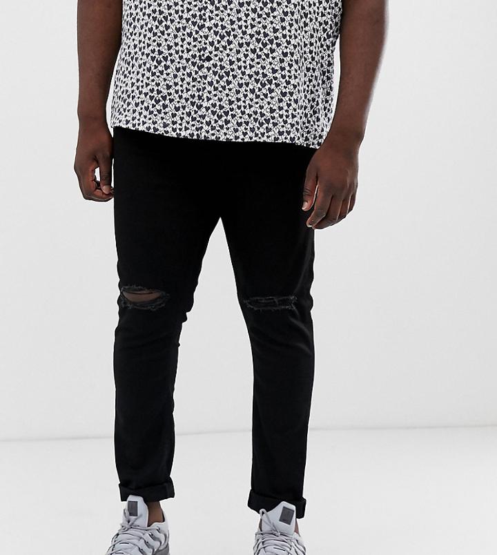Asos Design Plus Recycled Super Skinny Jeans With Knee Rips - Black