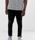 Asos Design Plus Recycled Super Skinny Jeans With Knee Rips - Black