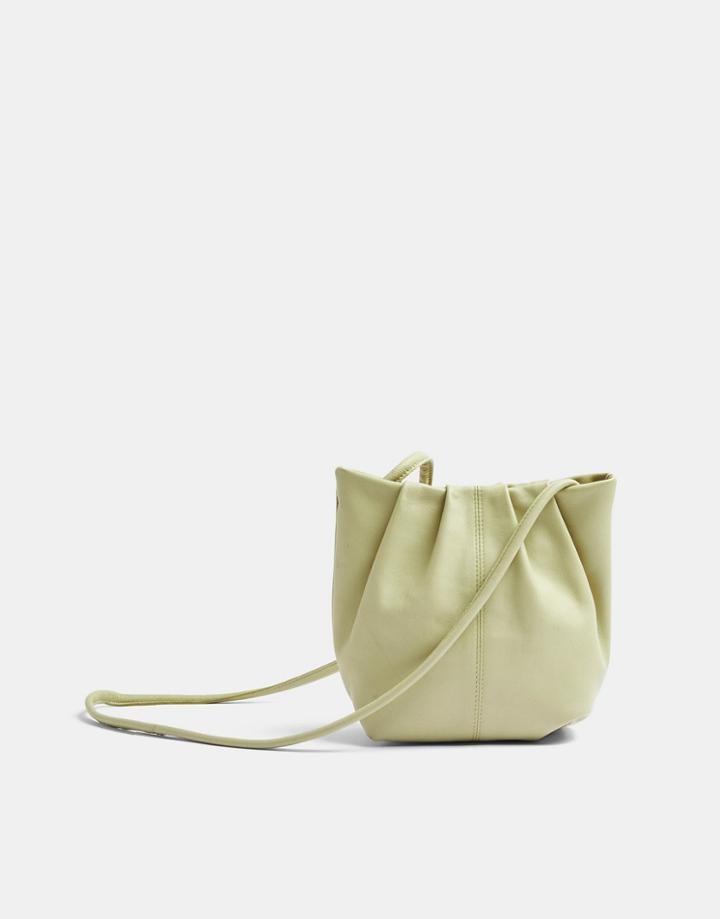 Topshop Leather Bucket Bag In Green