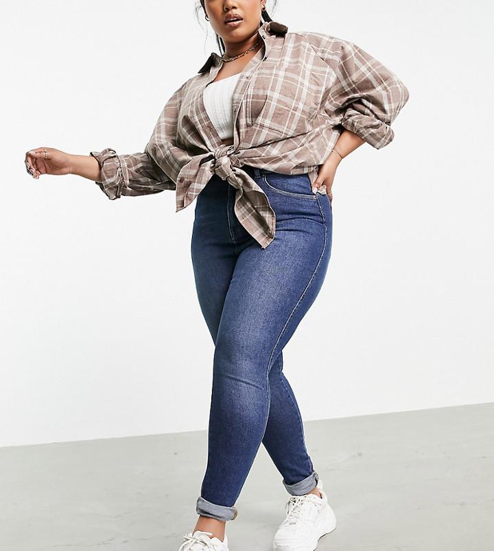 Dr Denim Plus Moxy High Waist Jeans In Dark Wash-blues