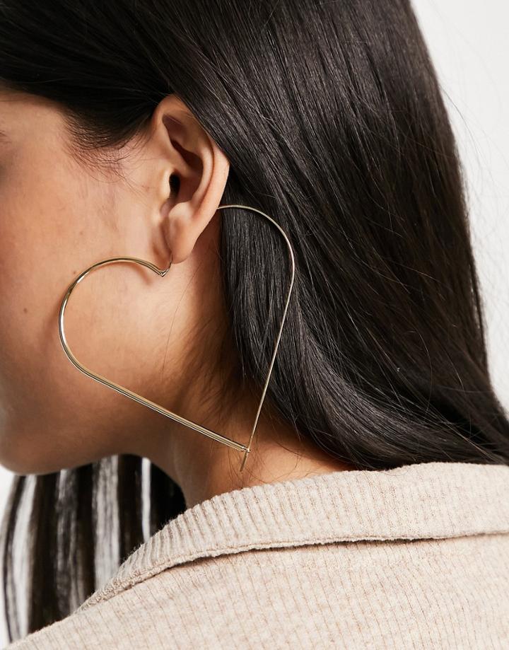 Asos Design Valentines Hoop Earring In Thread Through Heart Design In Gold Tone