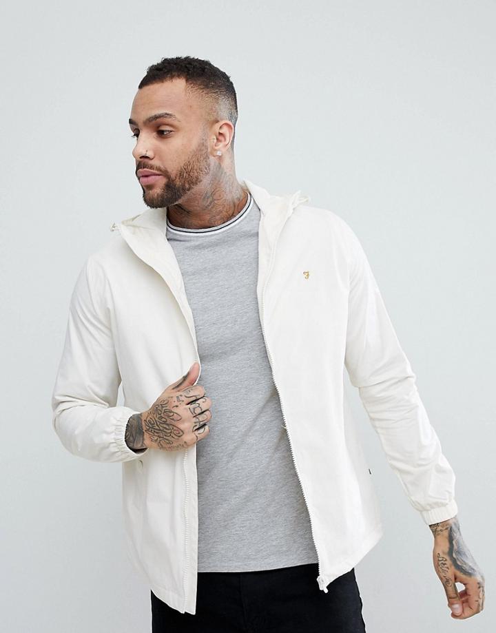 Farah Smith Zip Through Hooded Jacket In Off White - White