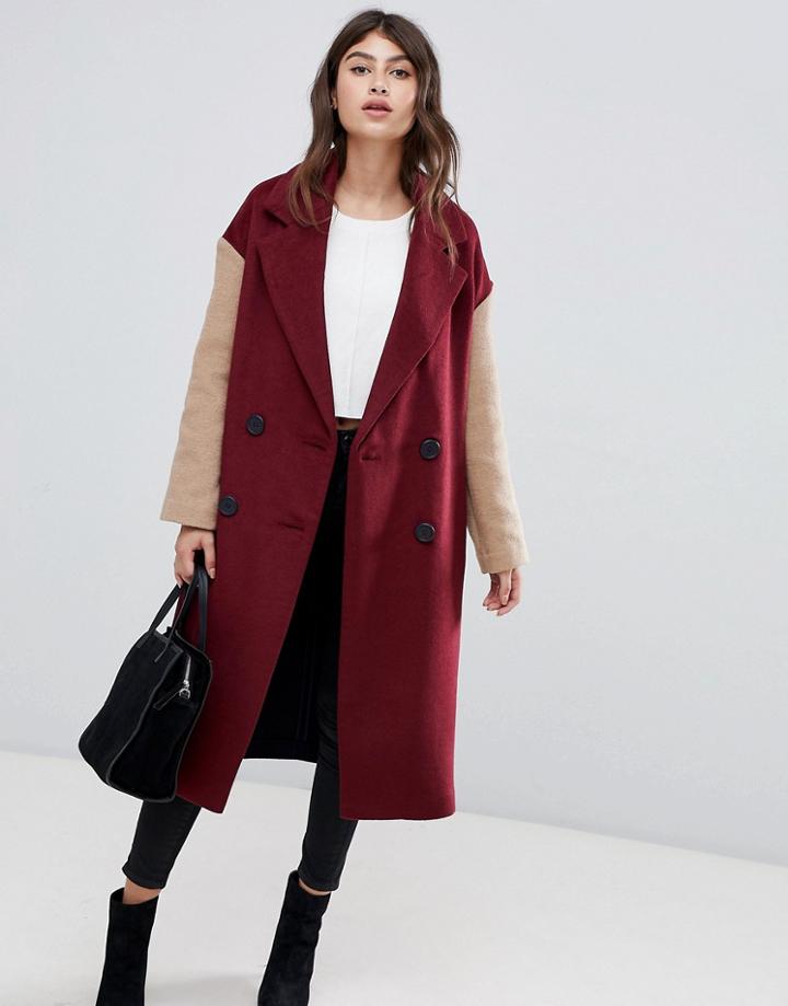 Asos Design Coat With Contrast Blocking-multi