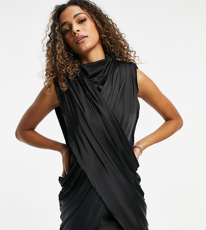 Ei8th Hour High Neck Draped Satin Mini Dress In Black