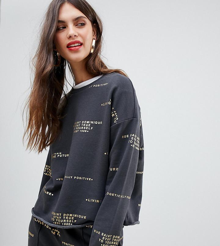 River Island Sweatshirt With Slogan In Gray - Gray