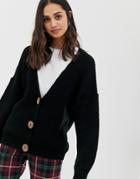 Asos Design Cardigan With Chunky Buttons - Black