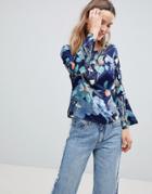 Lavand Floral Shell Top - Navy