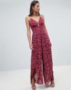 Finders Star Print Plunge Jumpsuit - Red