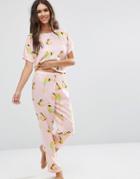 Asos Frog Print Woven Tee & Long Leg Pyjama Set - Multi