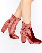 Public Desire Lila Pink Velvet Heeled Ankle Boots - White