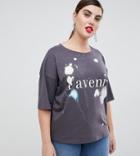 Neon Rose Plus Relaxed T-shirt With Stellar Print - Black