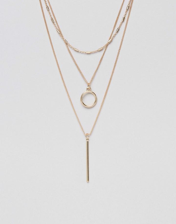 Ashiana Multi Layered Necklaces With Bar Drop Detail - Gold