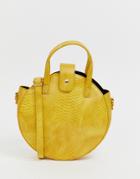 Prettylittlething Round Snake Textured Shoulder Bag In Yellow - Yellow