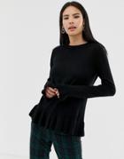 Brave Soul Pephem Sweater With Fluted Sleeve In Black - Black