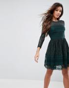 Asos Premium Lace Mini Skater Dress - Green