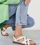 Asos Design Wide Fit Vermont Leather Slingback Flat Sandals In White
