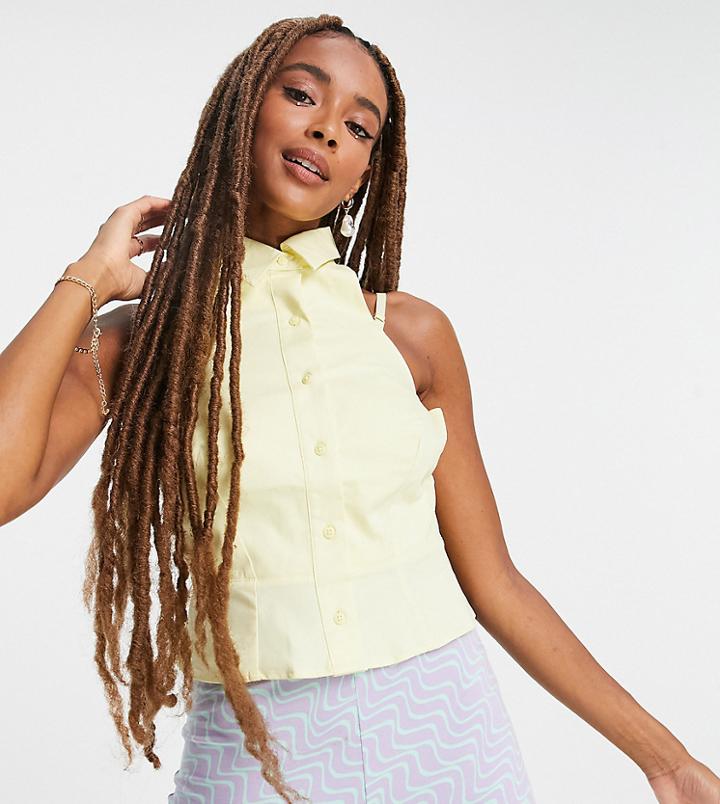 Collusion Fitted Sleeveless Shirt With Halterneck In Yellow-white