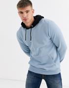 Asos Design Hoodie In Light Blue With Black Hood