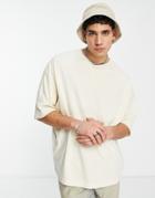 Asos Design Oversized T-shirt With Modesty Triangle In Beige-neutral