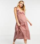 Asos Design Maternity Textured Tiered Midi Skater Sundress In Dusty Pink