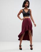 Asos Scuba Skirt With High Low Ruffle Detail - Purple