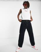Asos Design Relaxed Cropped Tank Top With Grungy Nyc City Print-white