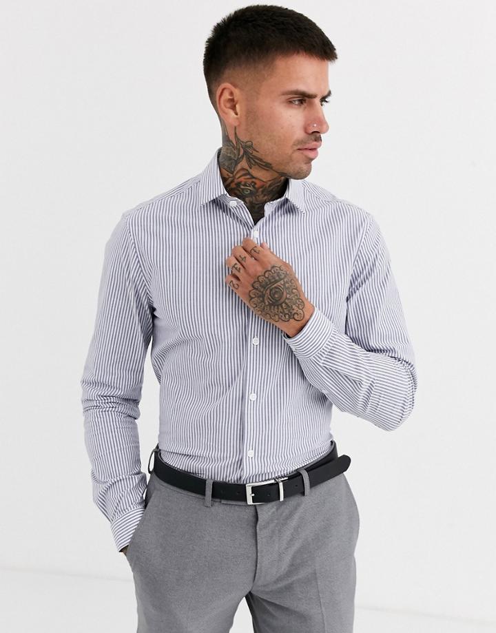 Asos Design Slim Fit Striped Shirt In Navy Stripe