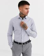 Asos Design Slim Fit Striped Shirt In Navy Stripe